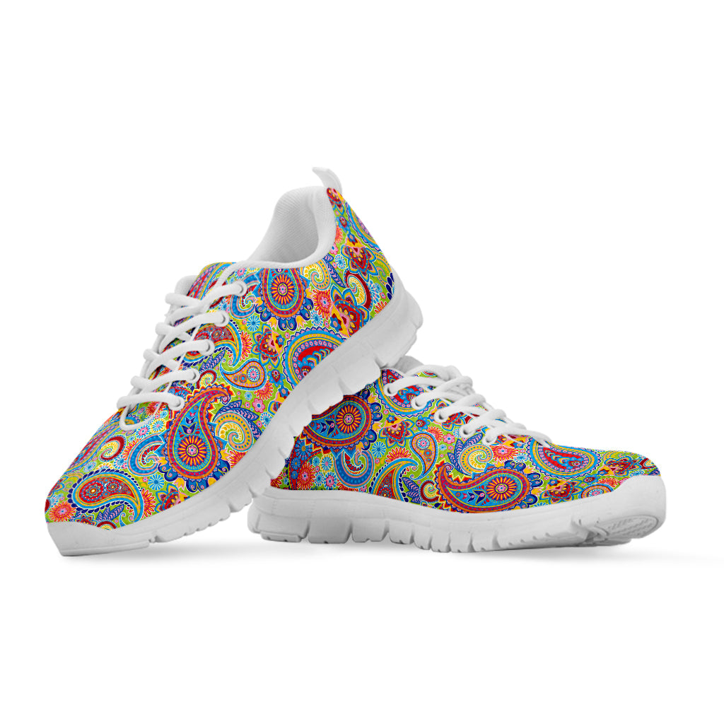 Asian Paisley Pattern Print White Sneakers