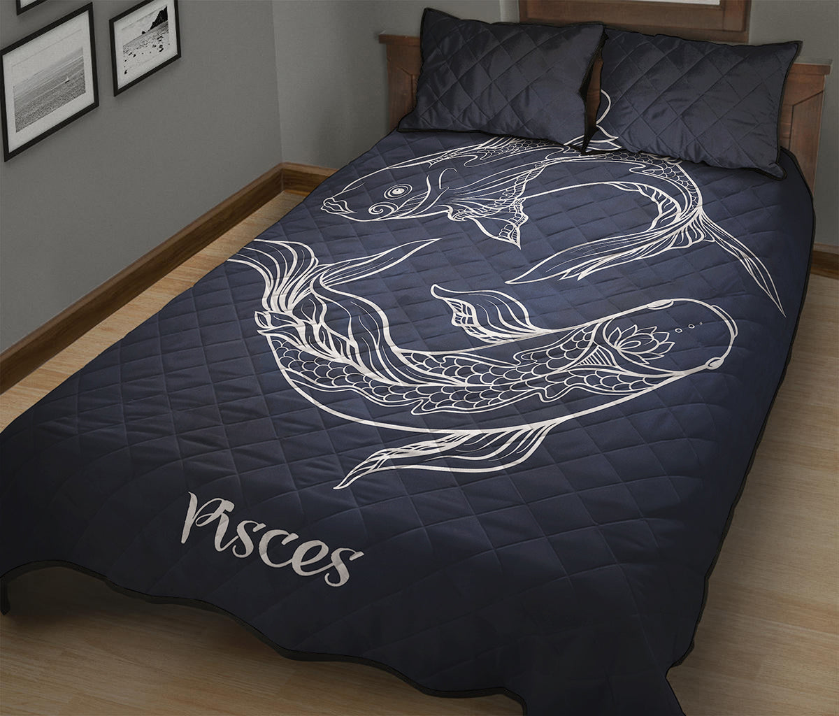 Astrology Pisces Sign Print Quilt Bed Set
