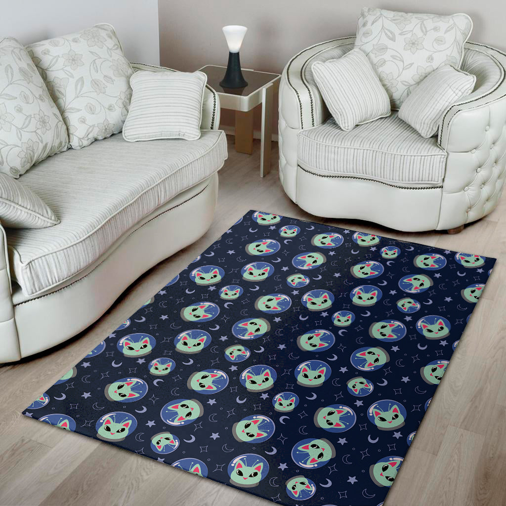 Astronaut Alien Cat Print Area Rug