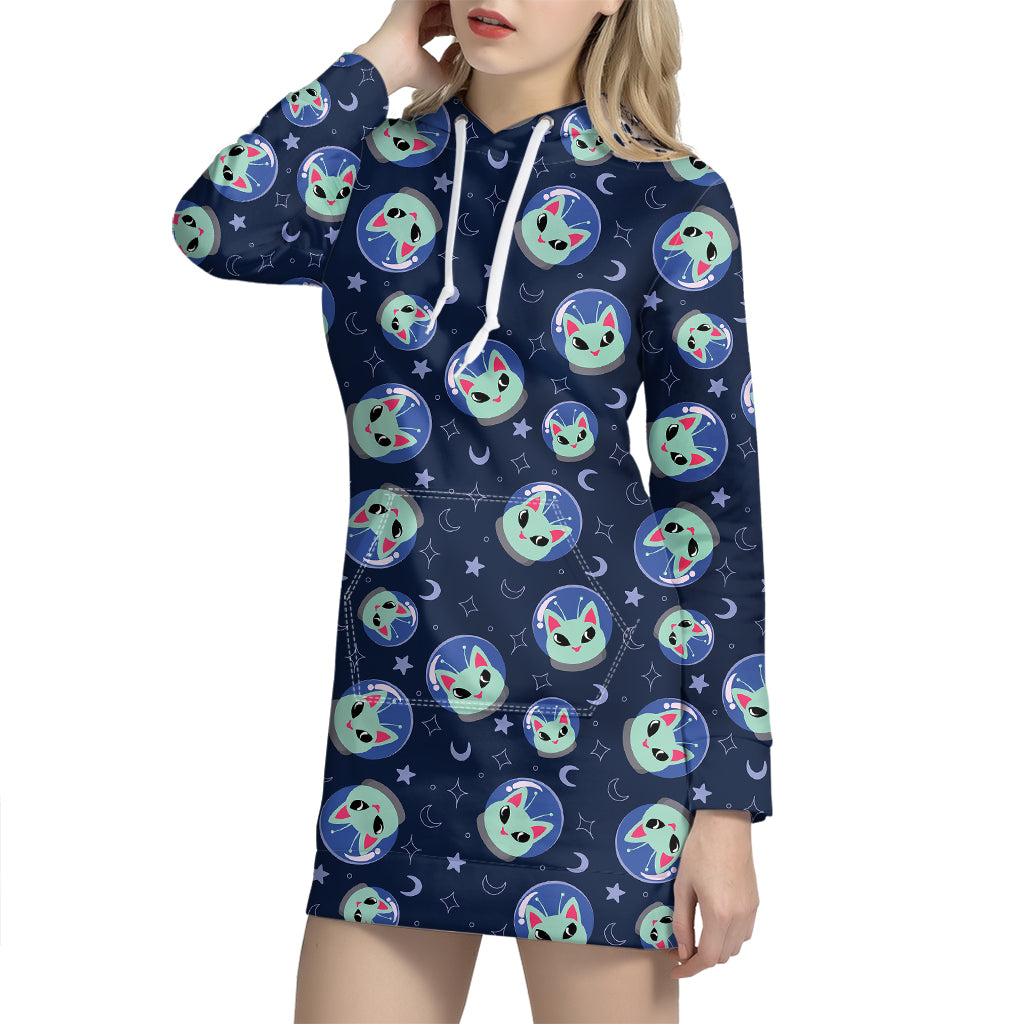 Astronaut Alien Cat Print Hoodie Dress