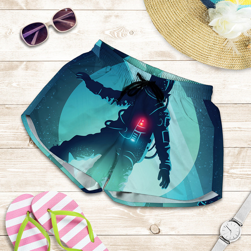 Astronaut Floating Through Space Print Women's Shorts