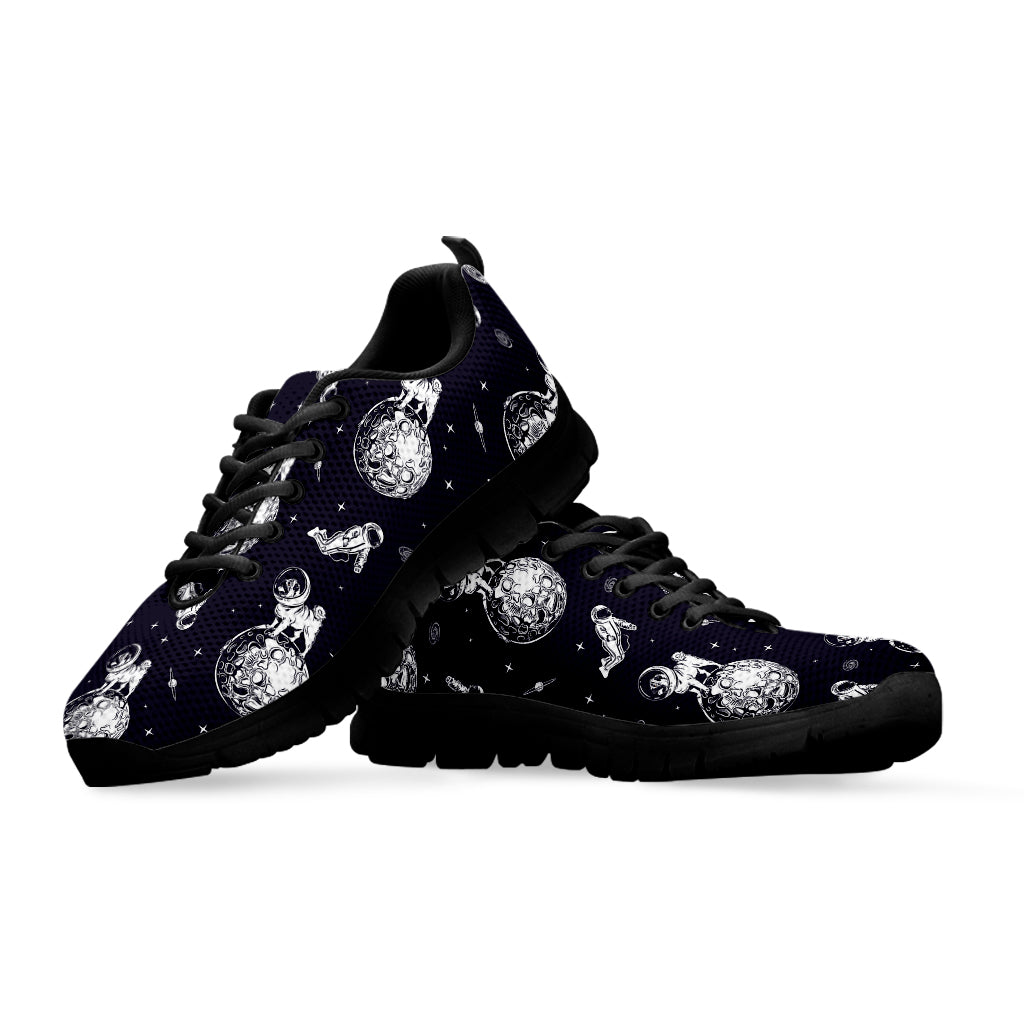 Astronaut Pug In Space Pattern Print Black Sneakers