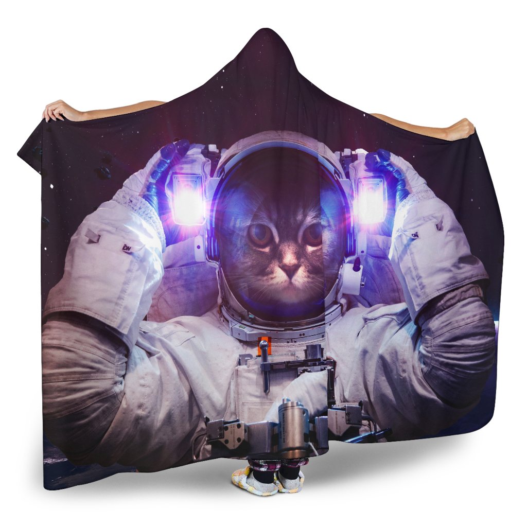 Astronaut Space Cat Print Hooded Blanket GearFrost