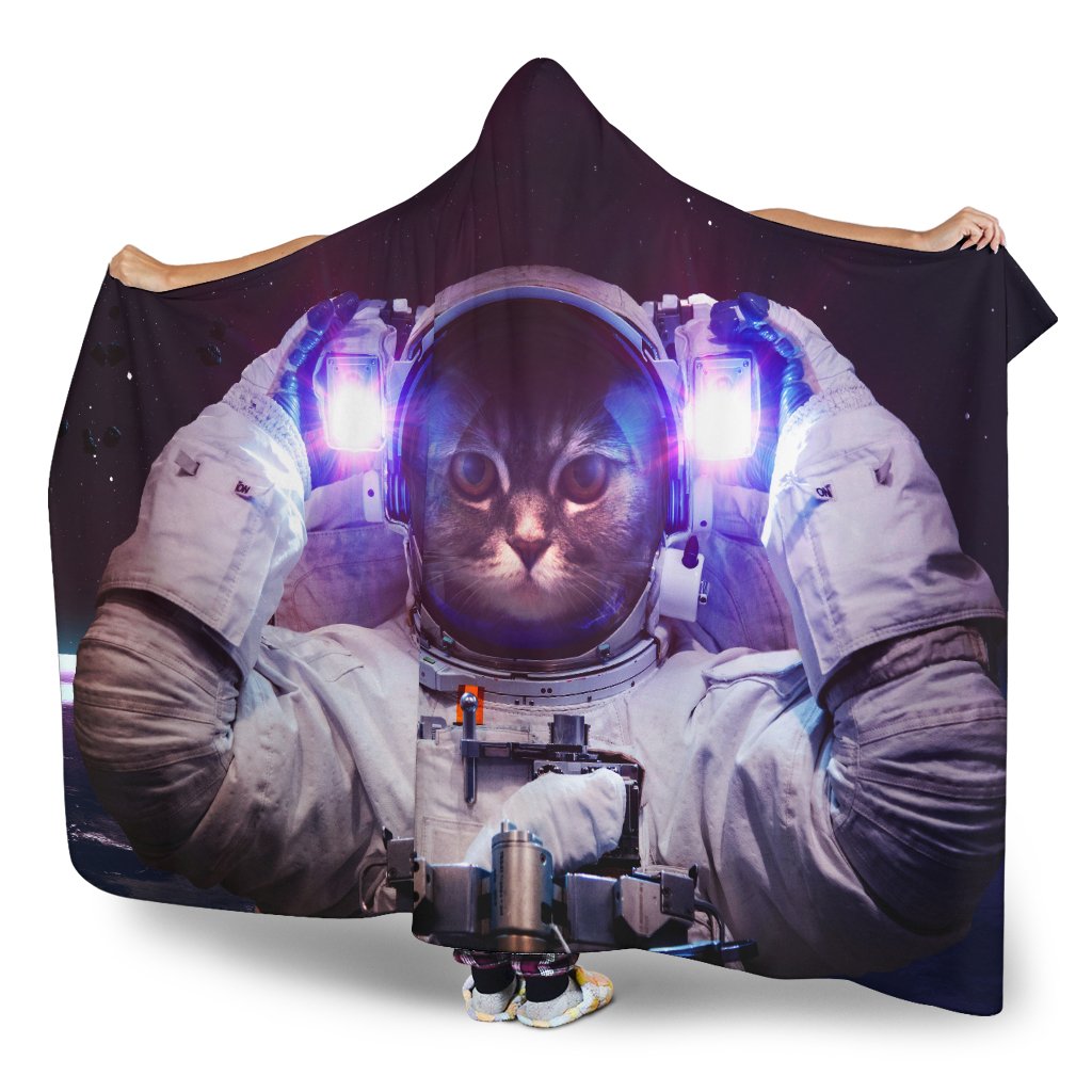 Astronaut Space Cat Print Hooded Blanket GearFrost