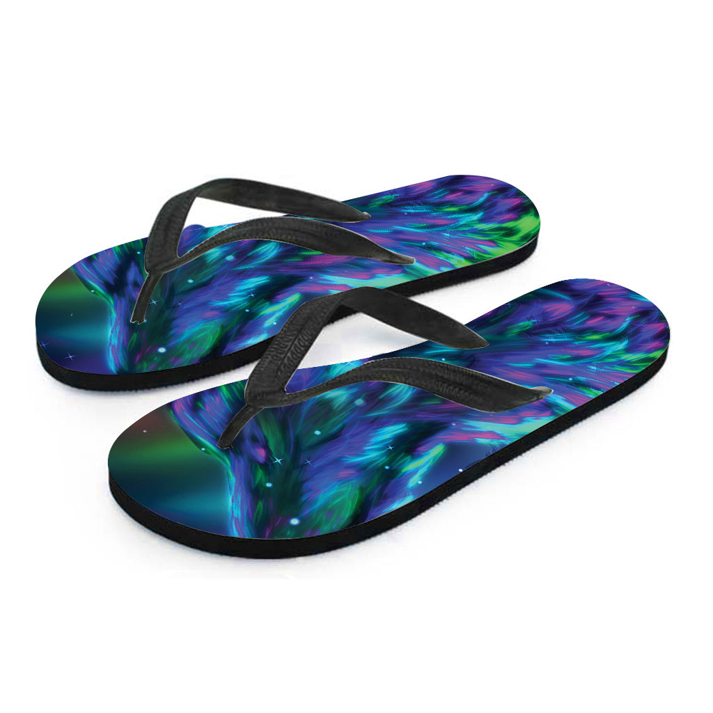 Aurora Howling Wolf Spirit Print Flip Flops