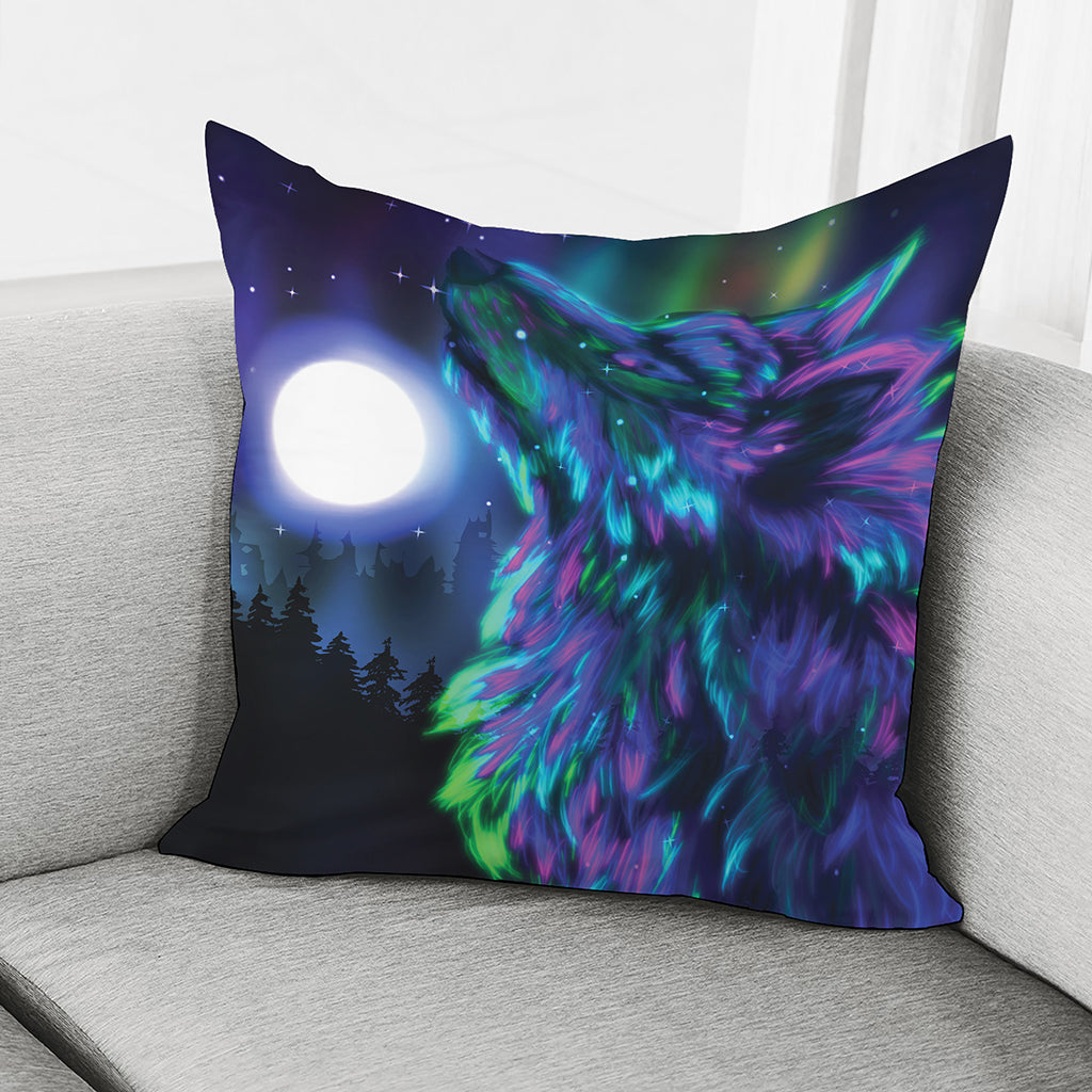 Aurora Howling Wolf Spirit Print Pillow Cover