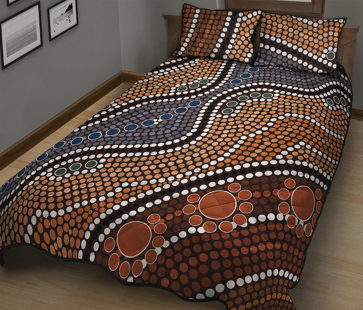 Australia River Aboriginal Dot Print Quilt Bed Set