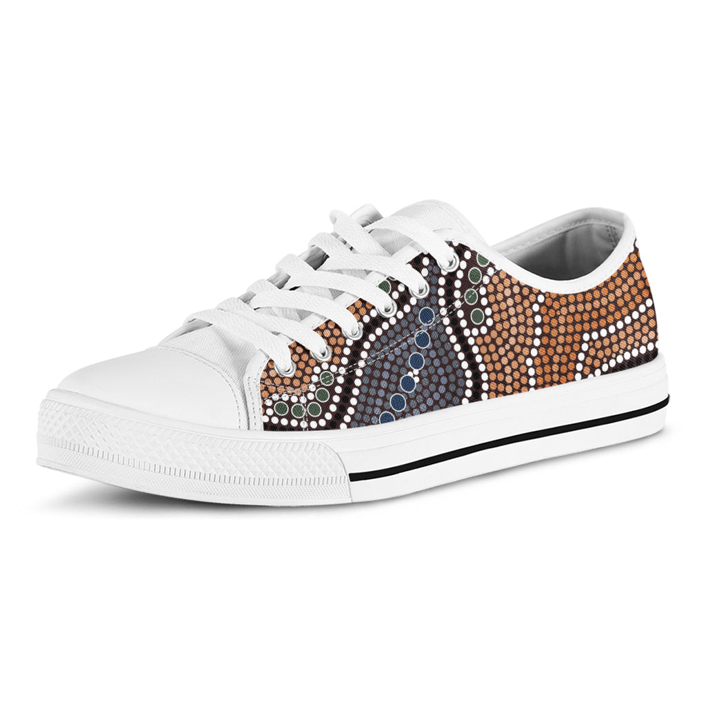 Australia River Aboriginal Dot Print White Low Top Shoes