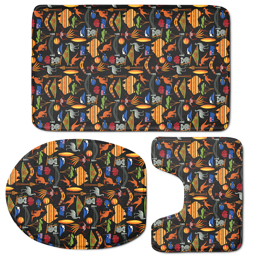 Australia Symbols Pattern Print 3 Piece Bath Mat Set