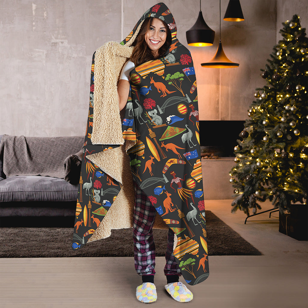 Australia Symbols Pattern Print Hooded Blanket