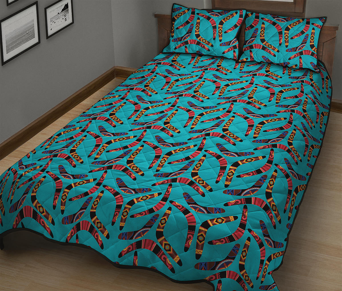Australian Aboriginal Boomerang Print Quilt Bed Set