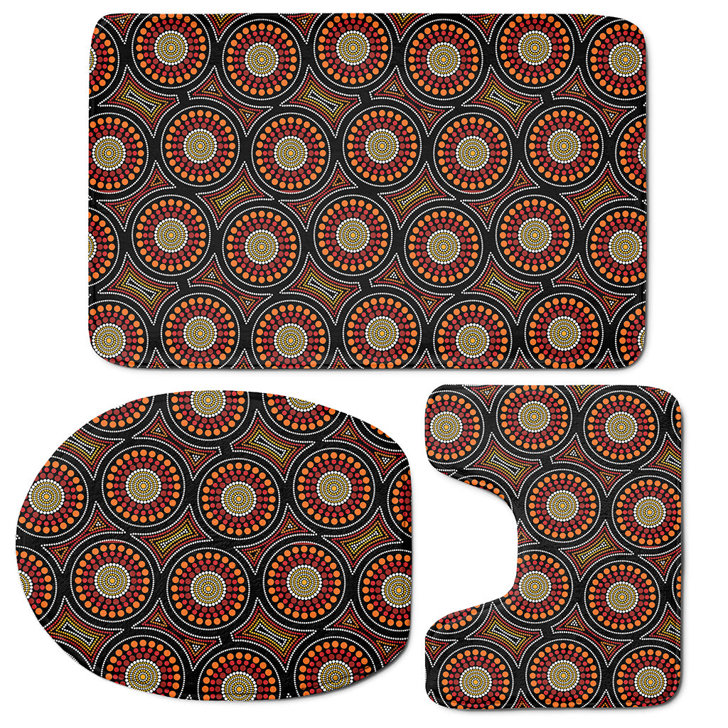 Australian Aboriginal Dot Pattern Print 3 Piece Bath Mat Set