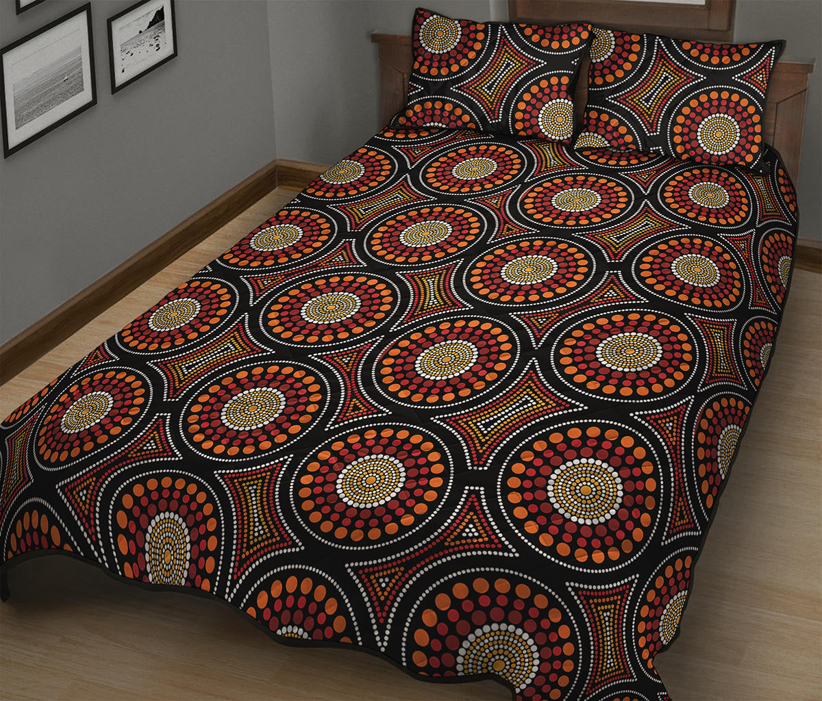 Australian Aboriginal Dot Pattern Print Quilt Bed Set