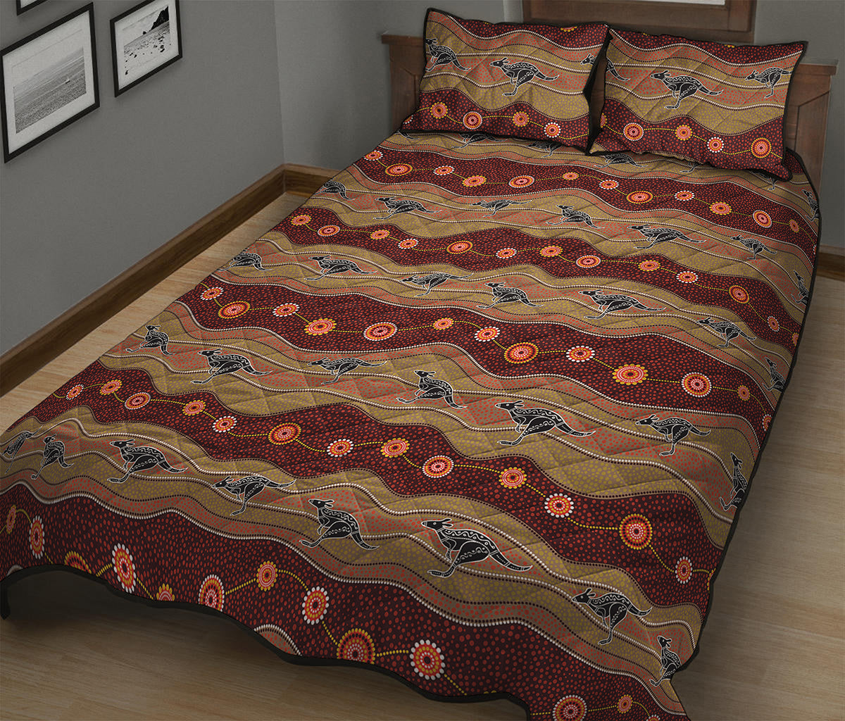 Australian Aboriginal Kangaroo Print Quilt Bed Set