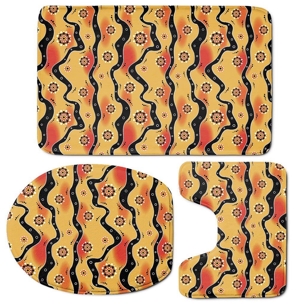Australian Aboriginal Pattern Print 3 Piece Bath Mat Set