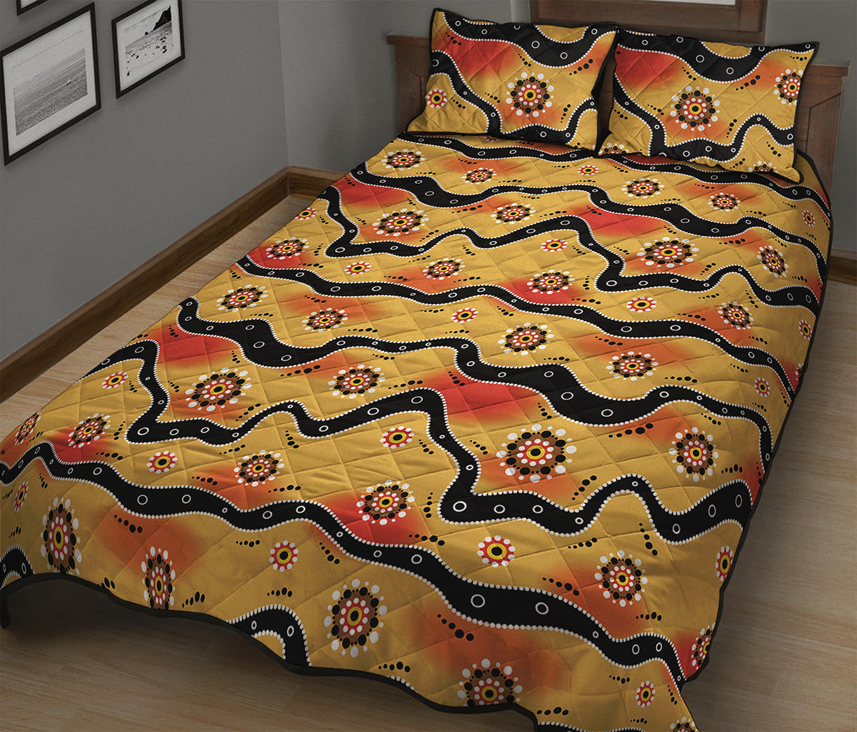 Australian Aboriginal Pattern Print Quilt Bed Set