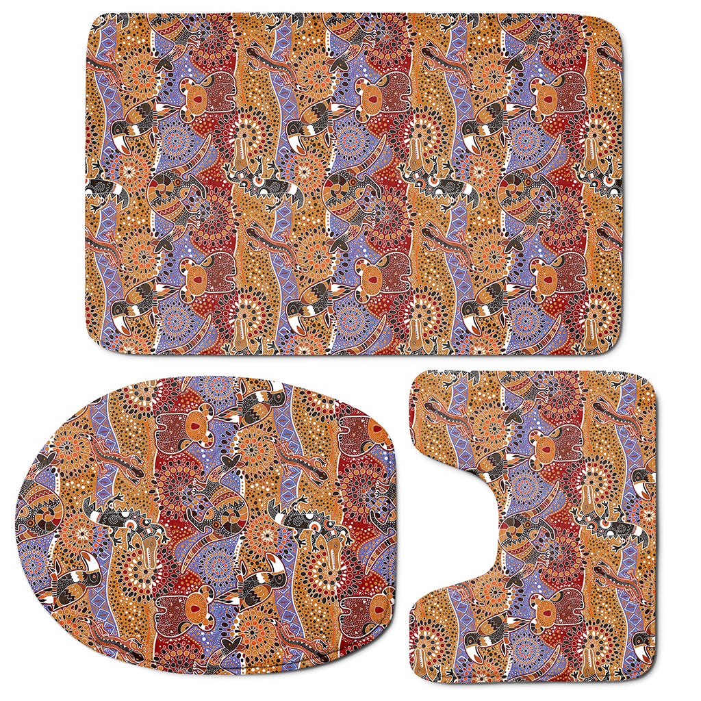 Australian Animals Pattern Print 3 Piece Bath Mat Set