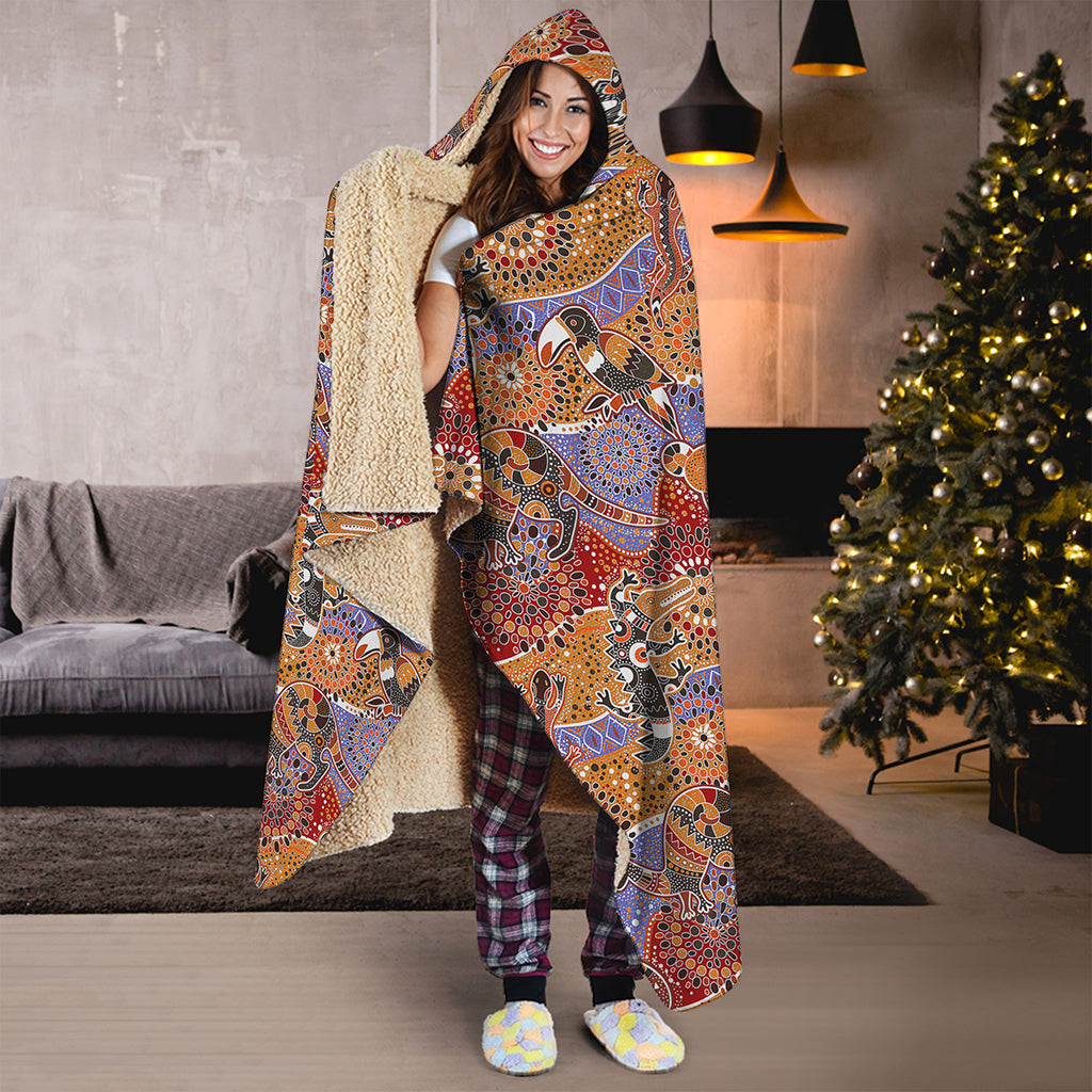 Australian Animals Pattern Print Hooded Blanket