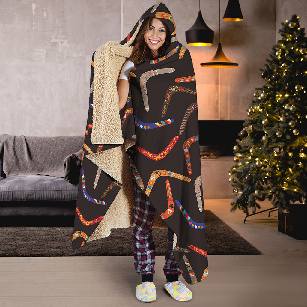 Australian Boomerang Pattern Print Hooded Blanket