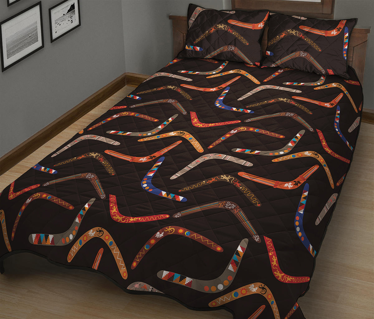 Australian Boomerang Pattern Print Quilt Bed Set