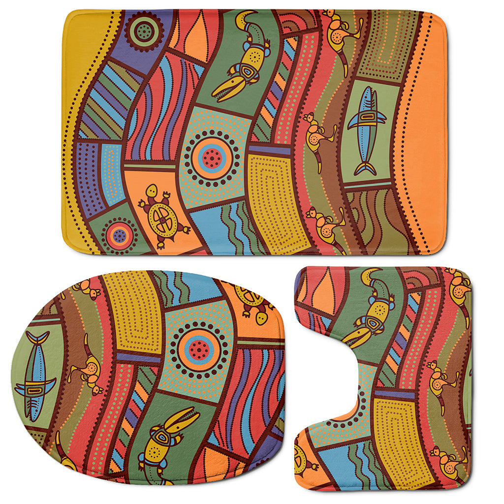 Australian Ethnic Pattern Print 3 Piece Bath Mat Set