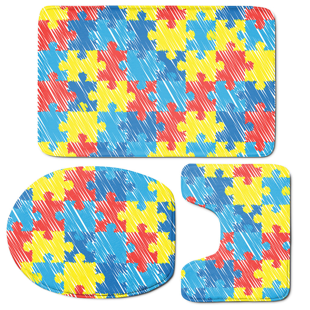 Autism Awareness Drawing Puzzle Print 3 Piece Bath Mat Set