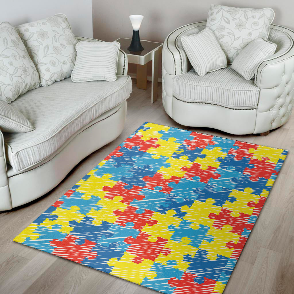 Autism Awareness Drawing Puzzle Print Area Rug