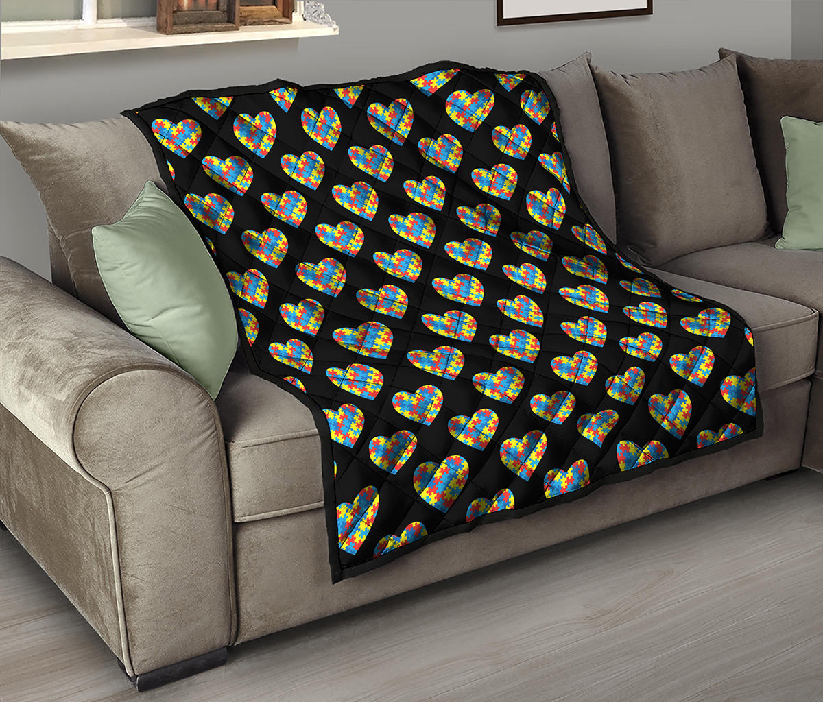 Autism Awareness Heart Pattern Print Quilt