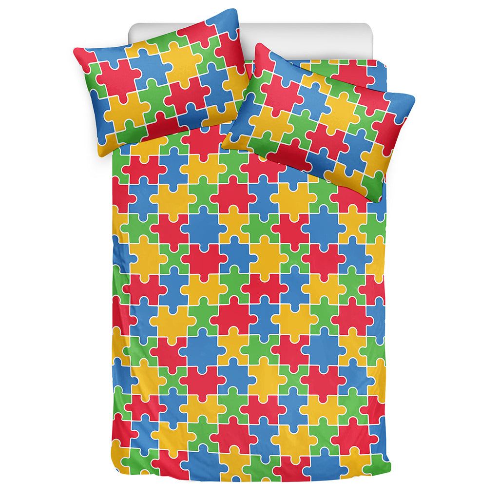 Autism Awareness Jigsaw Pattern Print Duvet Cover Bedding Set