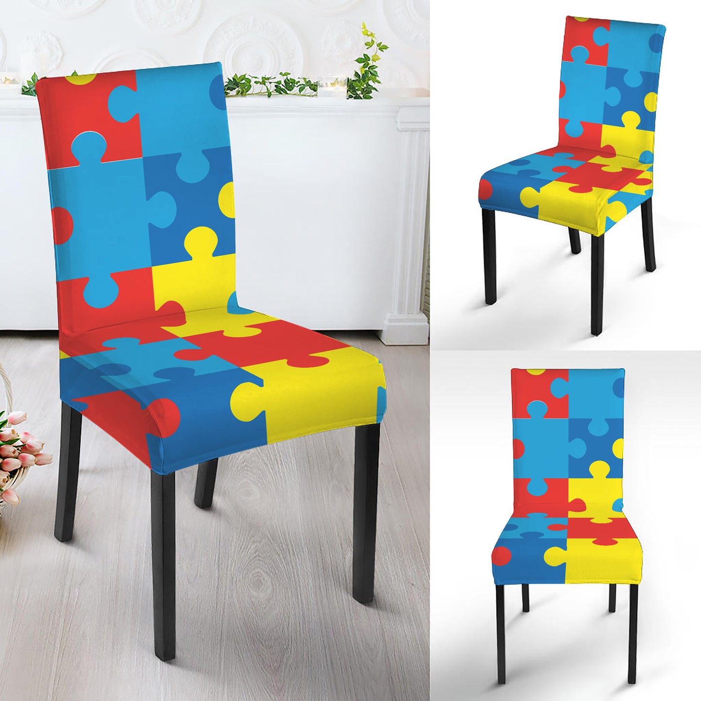 Autism Awareness Pattern Print Dining Chair Slipcover