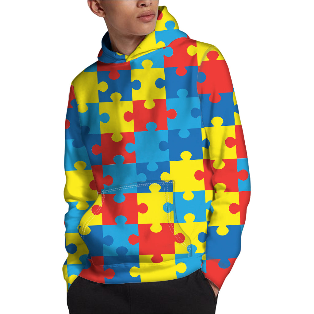 Autism Awareness Pattern Print Pullover Hoodie