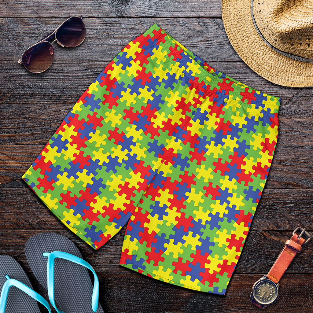 Autism Awareness Puzzle Pattern Print Men's Shorts