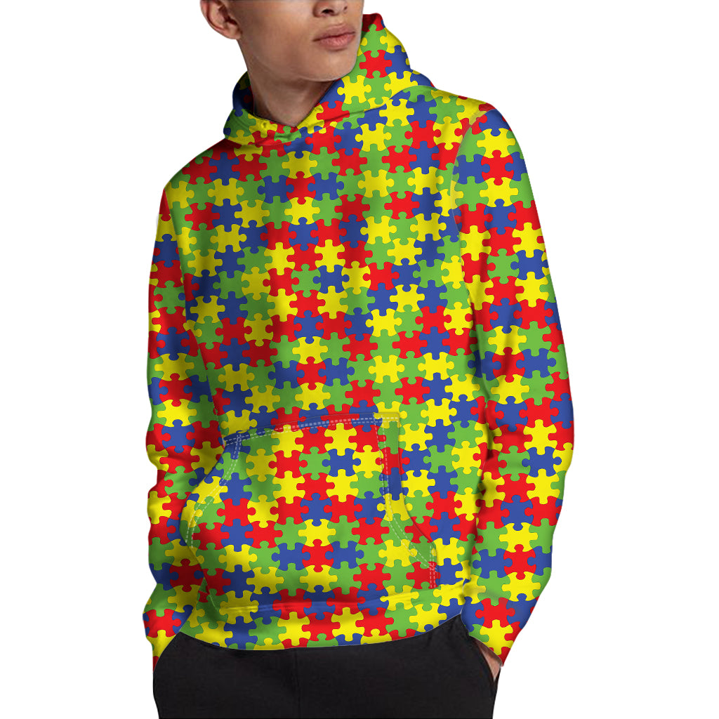 Autism Awareness Puzzle Pattern Print Pullover Hoodie