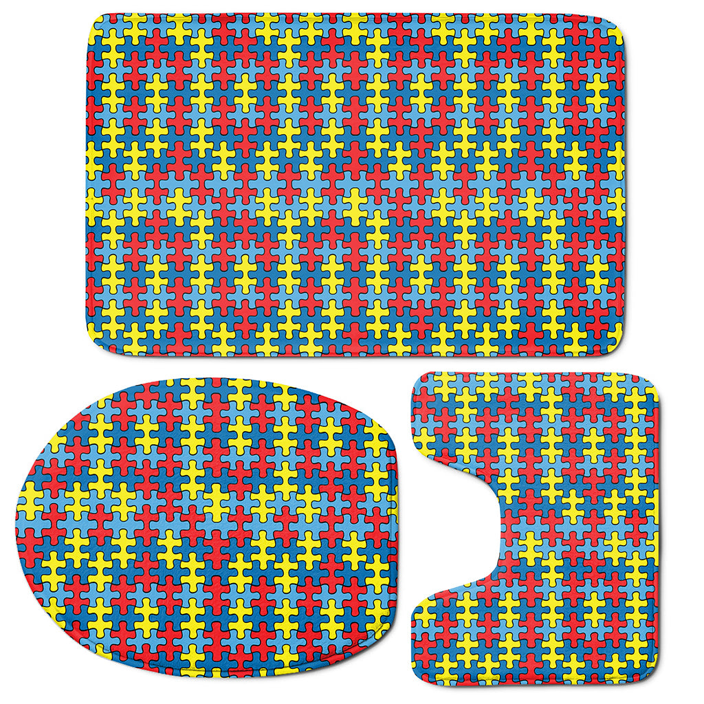 Autism Awareness Puzzle Print 3 Piece Bath Mat Set