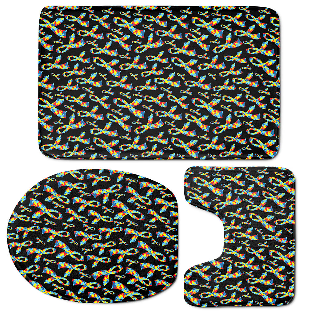 Autism Awareness Ribbon Pattern Print 3 Piece Bath Mat Set