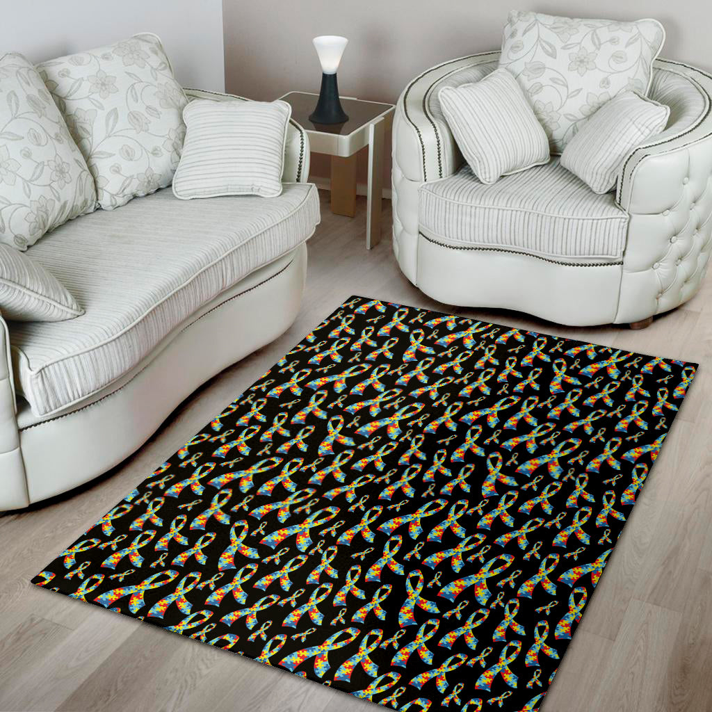 Autism Awareness Ribbon Pattern Print Area Rug