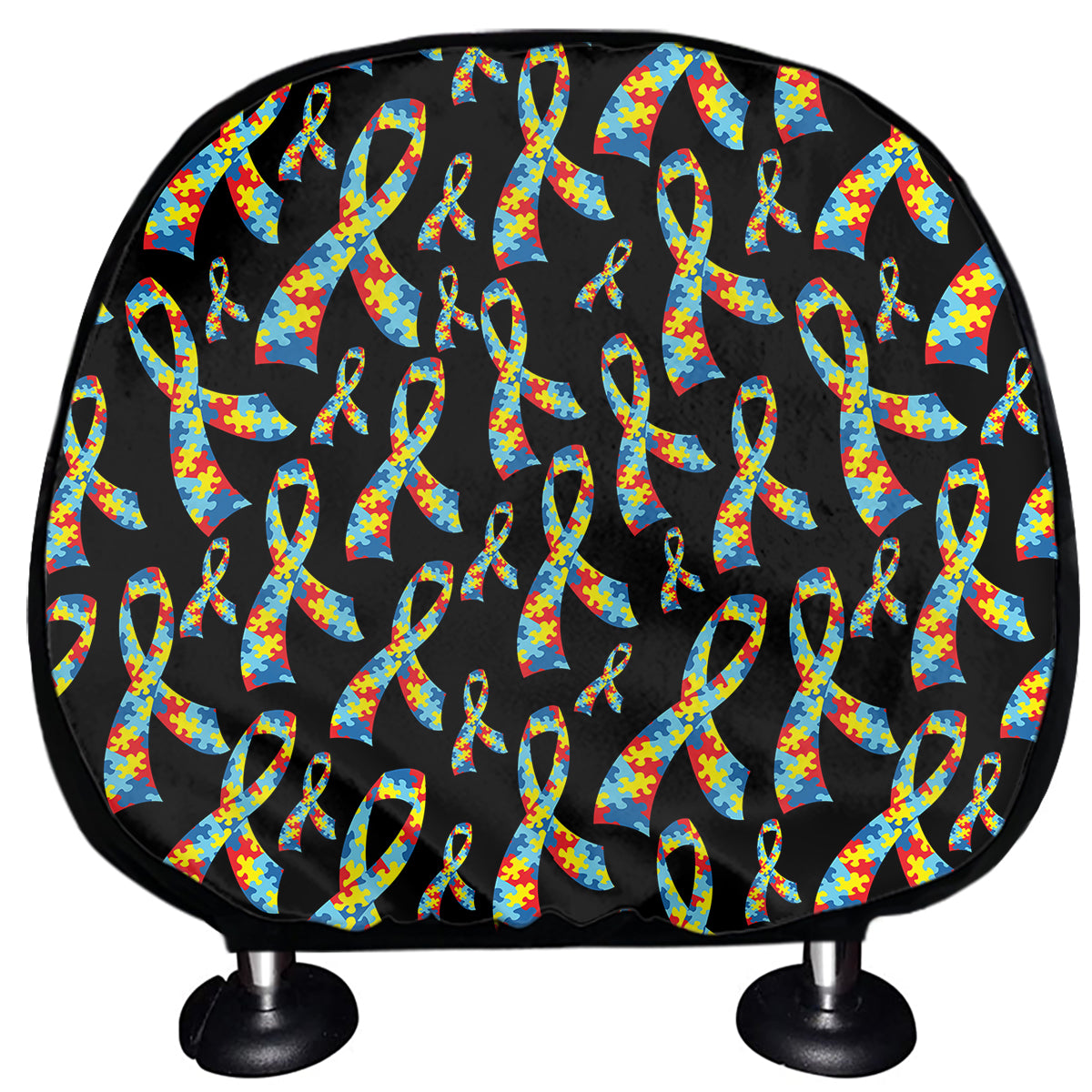 Autism Awareness Ribbon Pattern Print Car Headrest Covers