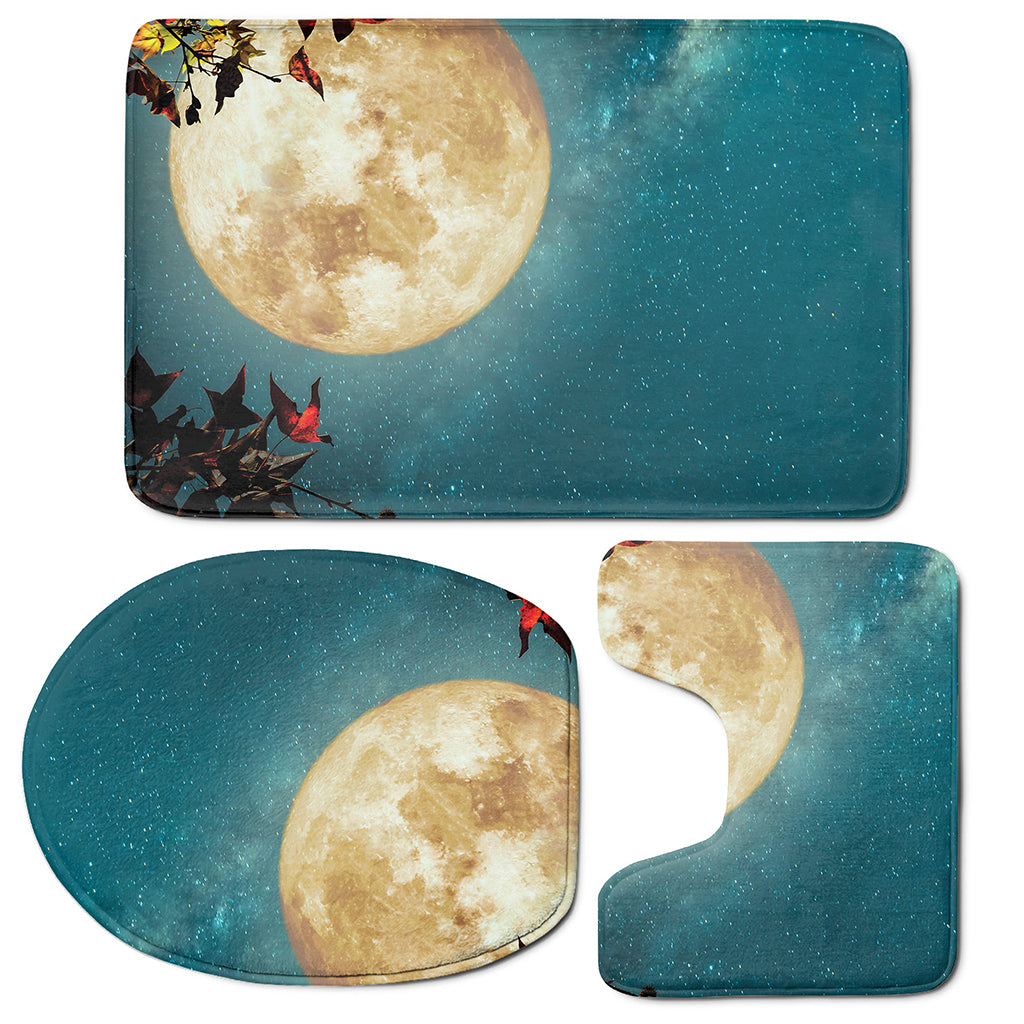 Autumn Full Moon Print 3 Piece Bath Mat Set