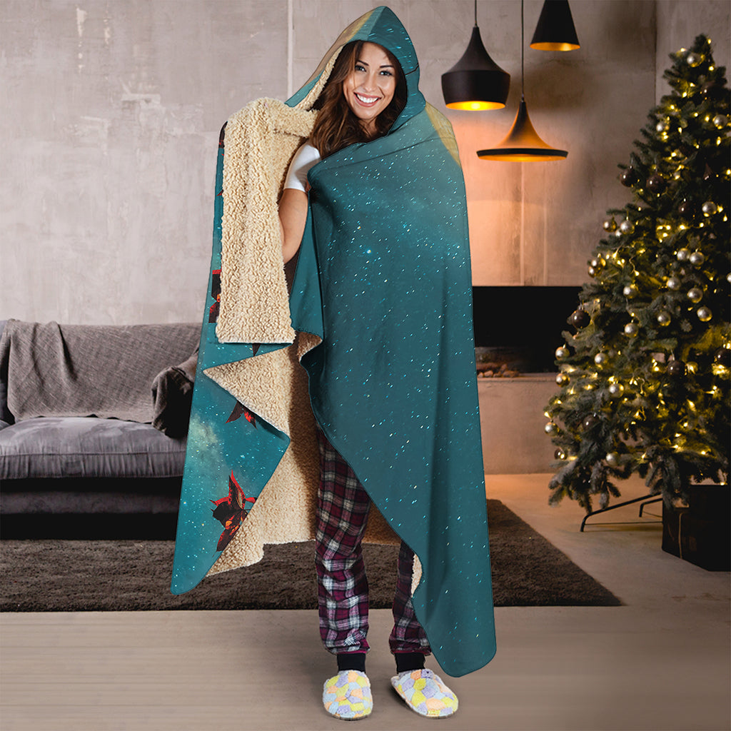Autumn Full Moon Print Hooded Blanket