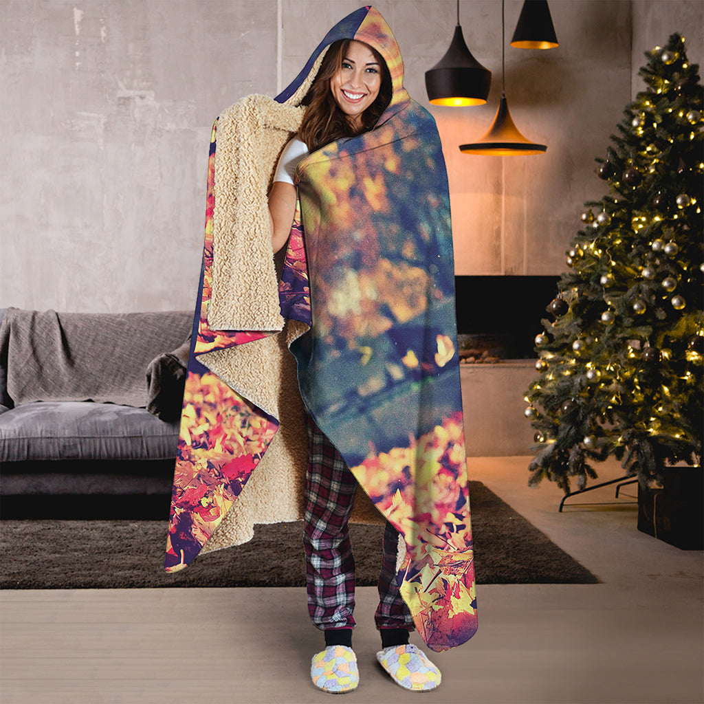 Autumn Leaves Print Hooded Blanket