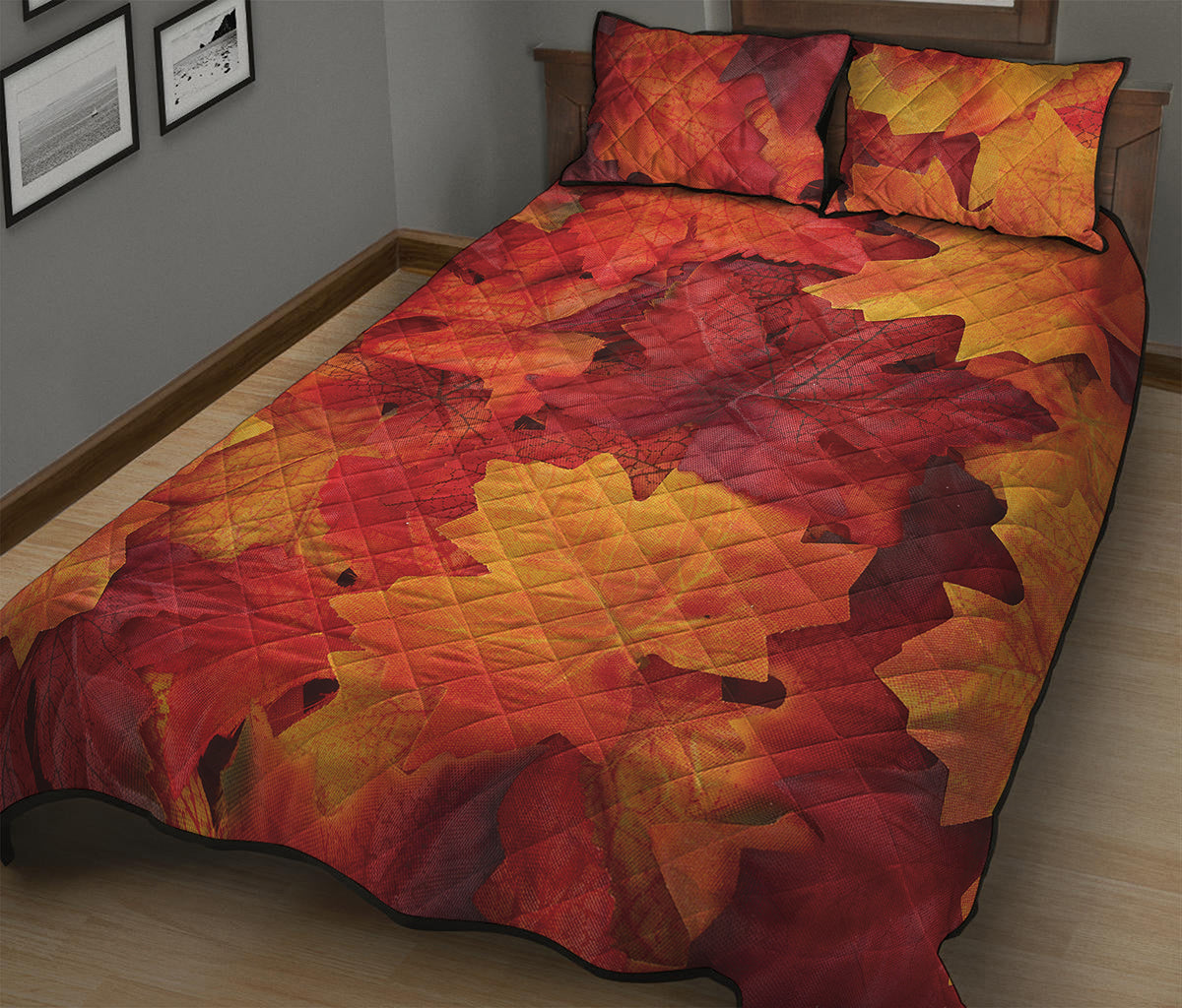 Autumn Maple Leaf Print Quilt Bed Set