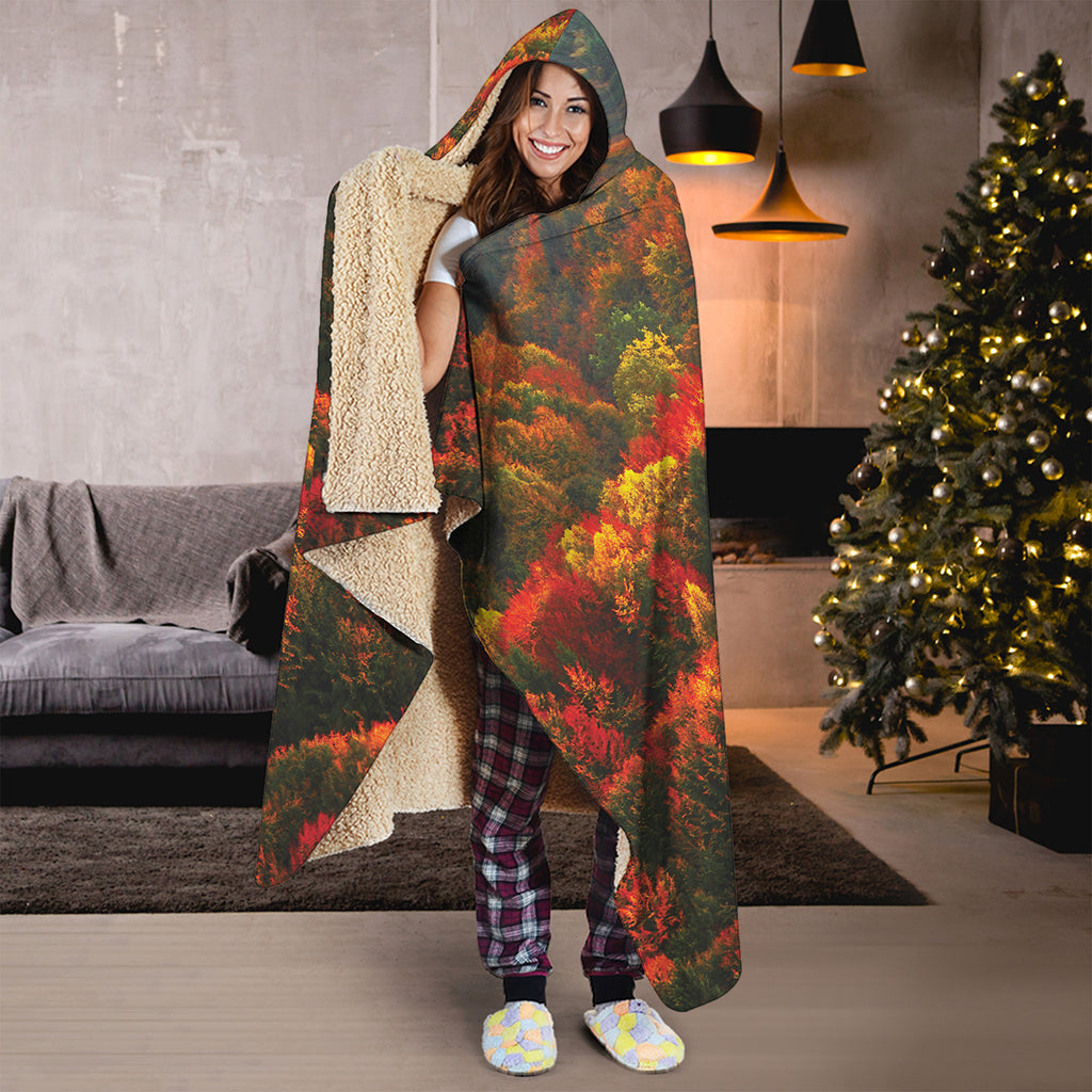 Autumn Mountain Print Hooded Blanket
