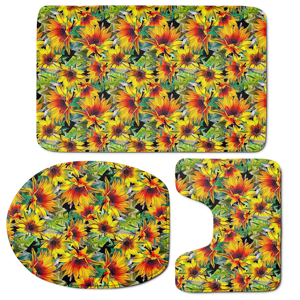 Autumn Sunflower Pattern Print 3 Piece Bath Mat Set