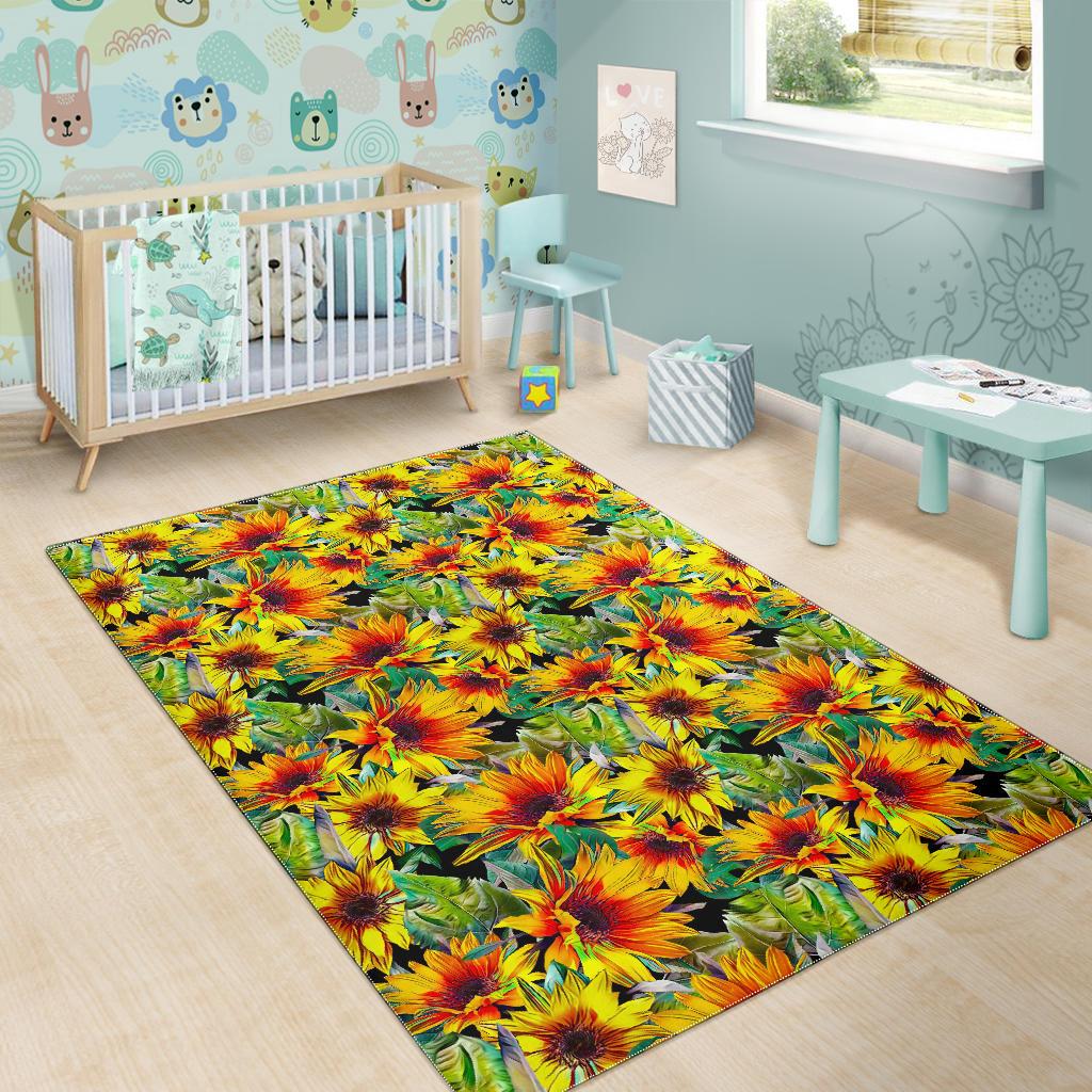Autumn Sunflower Pattern Print Area Rug GearFrost