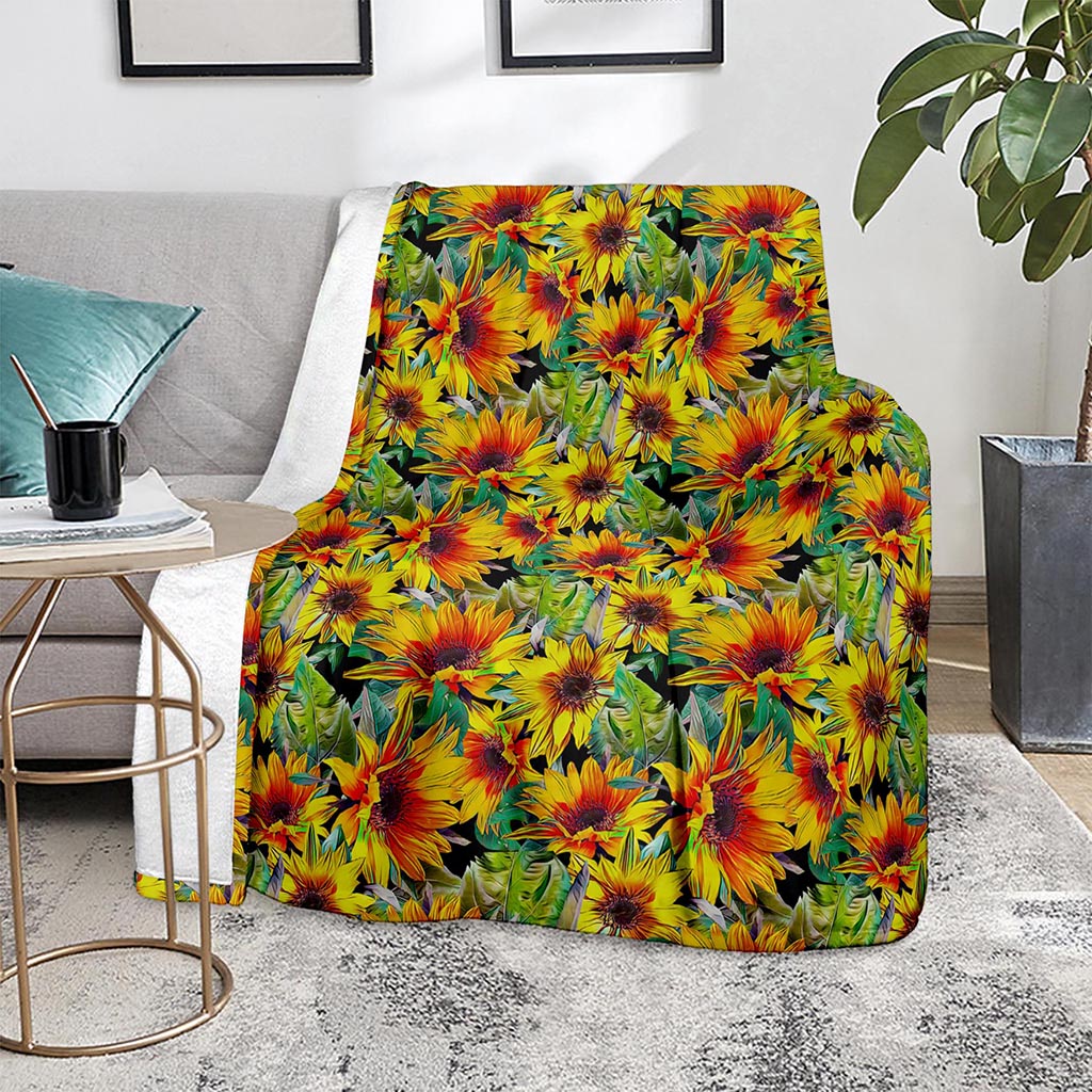 Autumn Sunflower Pattern Print Blanket