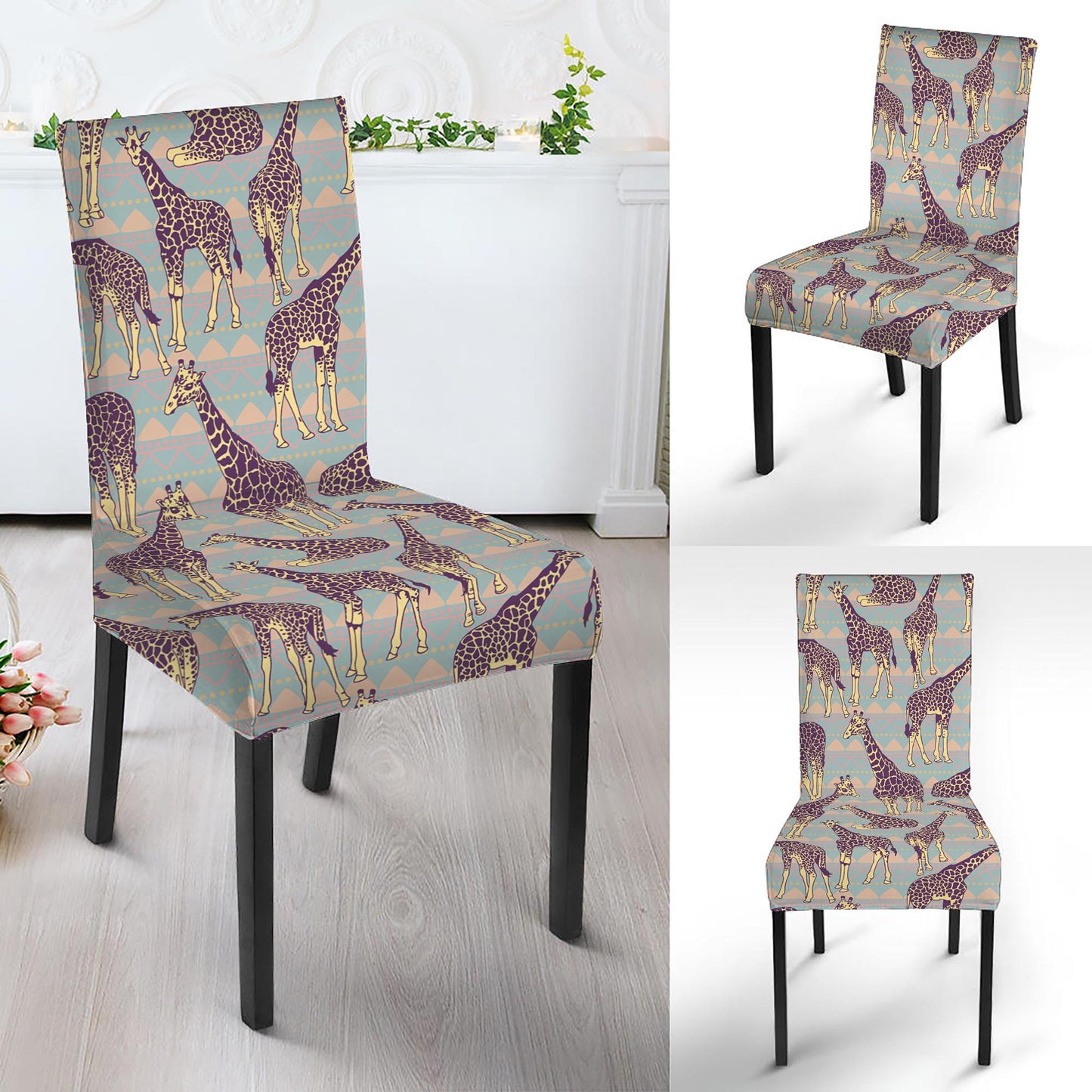Aztec Giraffe Pattern Print Dining Chair Slipcover