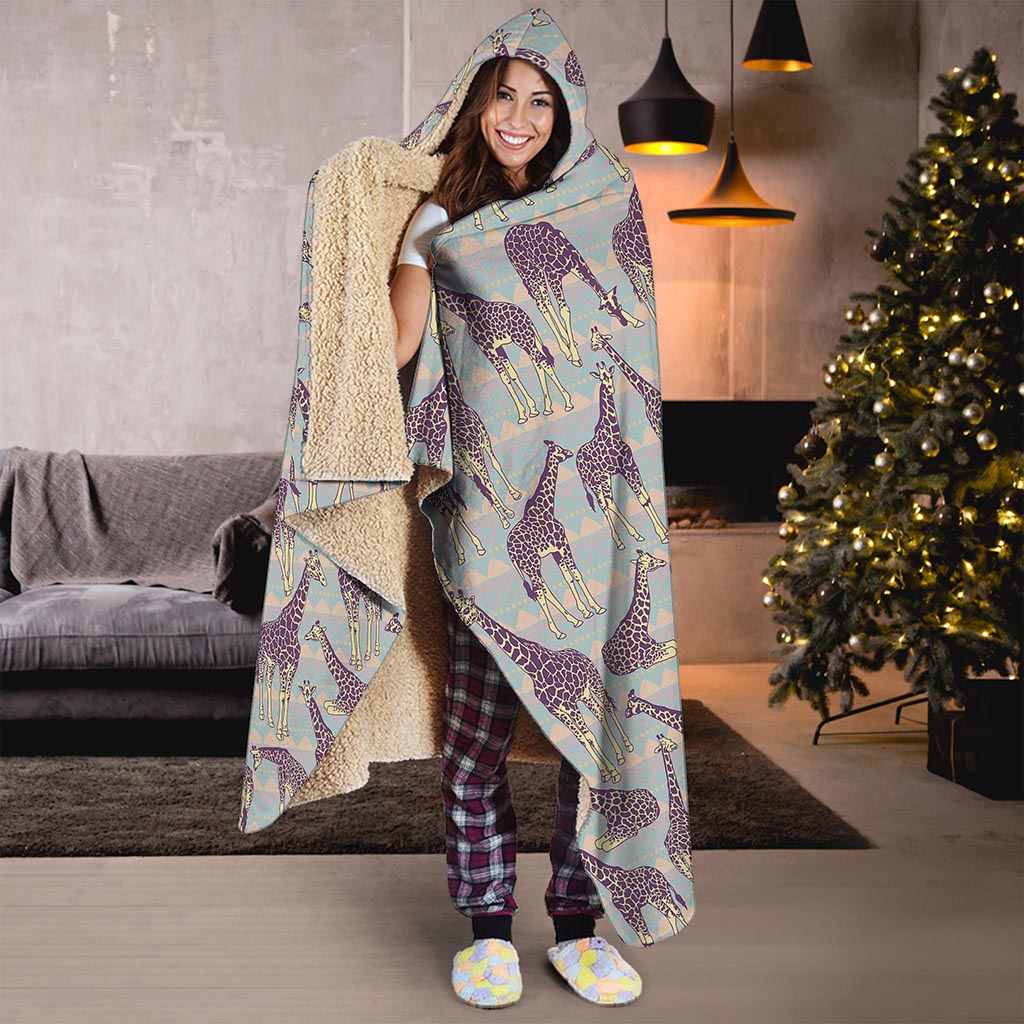 Aztec Giraffe Pattern Print Hooded Blanket