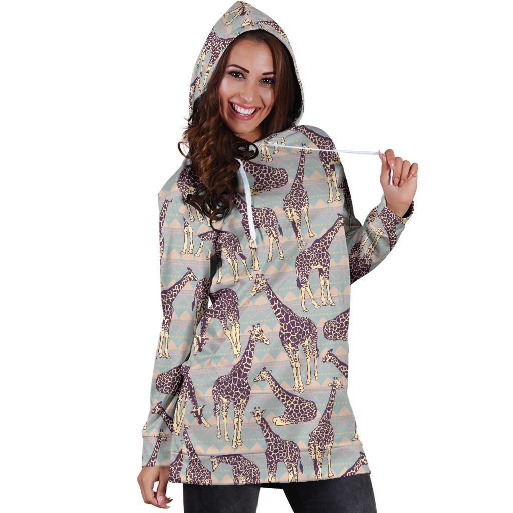 Aztec Giraffe Pattern Print Hoodie Dress GearFrost