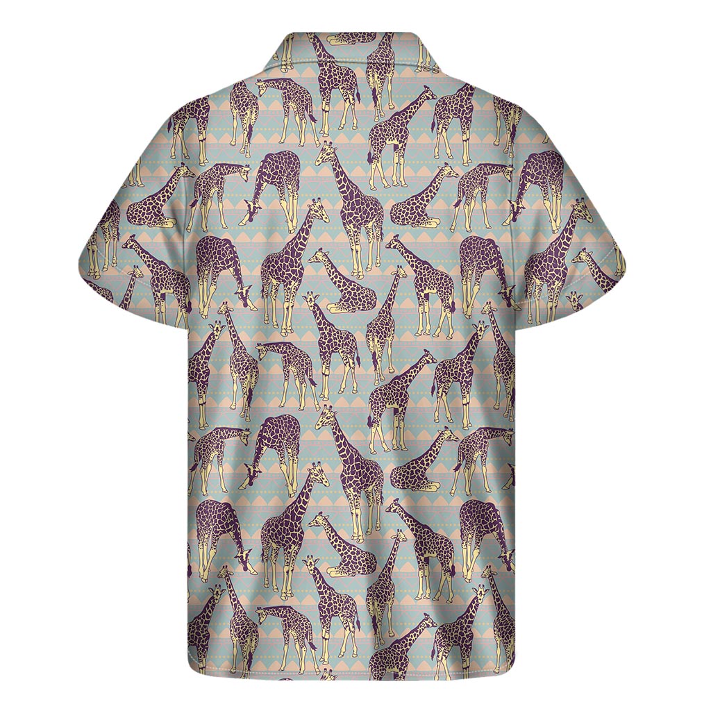 Aztec Giraffe Pattern Print Men's Short Sleeve Shirt