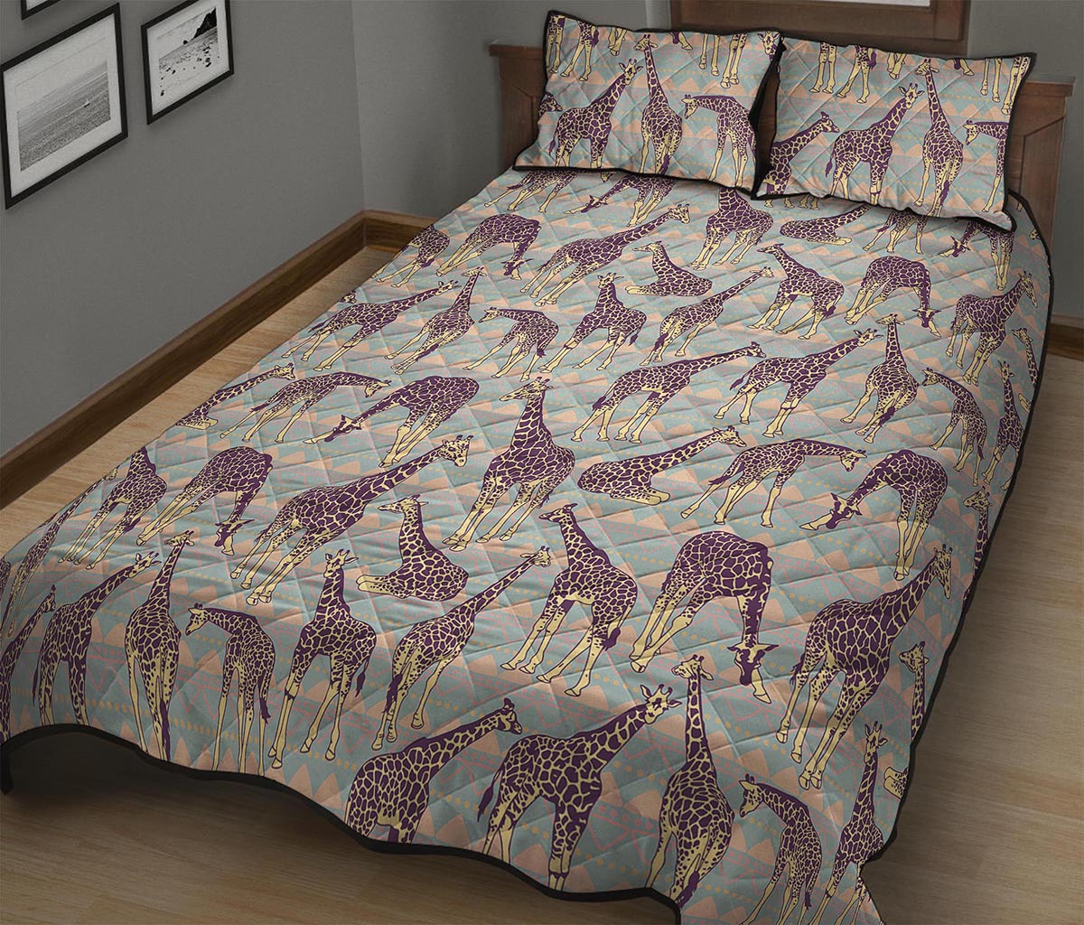 Aztec Giraffe Pattern Print Quilt Bed Set